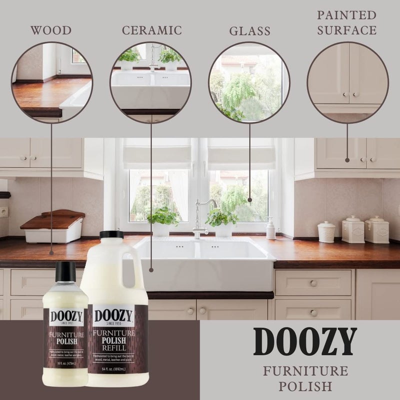 Doozy 64 oz Furniture & Cabinet Polish for All Wood & Metal, Leather & Glass - Oak, Teak, Dark & Light Wood - Best to Clean, Restore, Protect, Shine & Conceal Fine Surface Scratches - Image 2